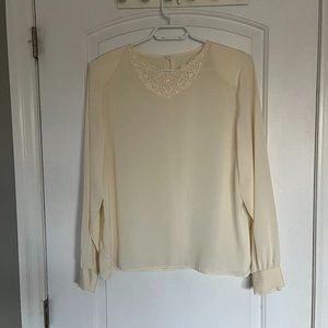 Cream sheer long-sleeved blouse with lace detail - no tag